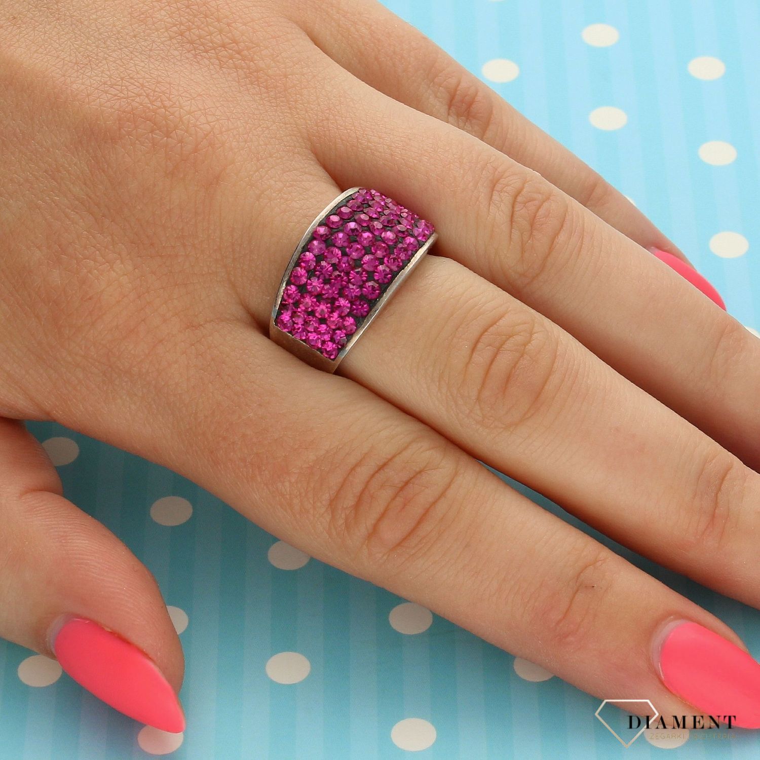 Srebrny pierścionek 925 'Intensywna fuksja' DIA-PRS-3629-925.jpg