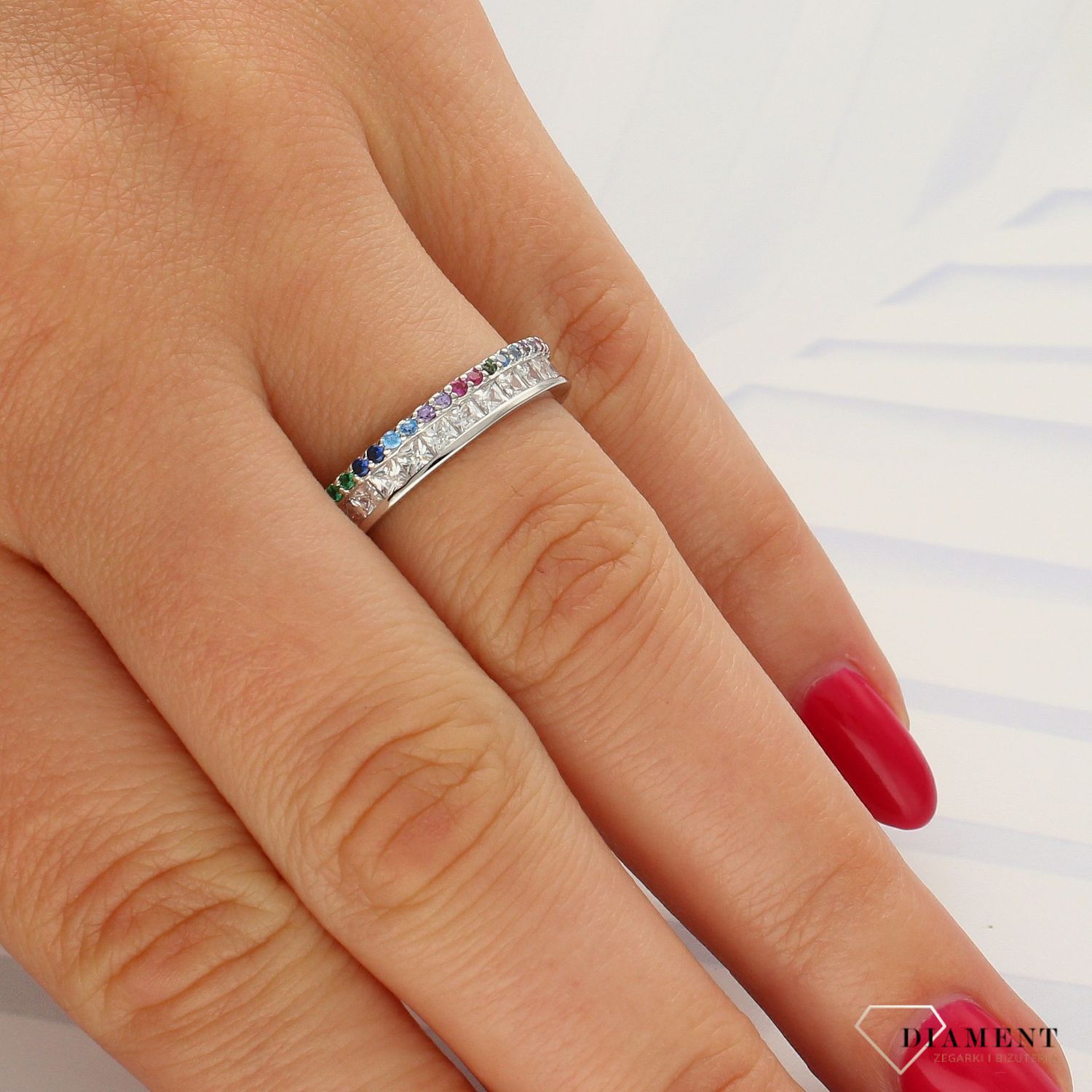 Srebrny pierścionek obrączka kolorowa cyrkonia DIA-PRS-3715-925  (1).jpg
