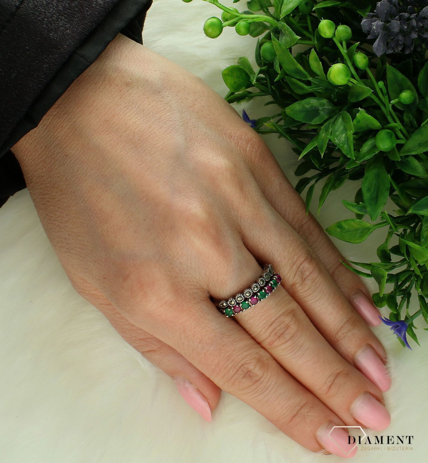 Srebrny pierścionek damski 925 podwójny z kolorowymi cyrkoniami rozmiar 17 DIA-PRS-3900-925. Srebrny pierścionek damski. Srebrny pierścionek z cyrkoniami. Pierścionek srebrny dla kobiety, Pierścionek srebrny na prezent (2).jpg