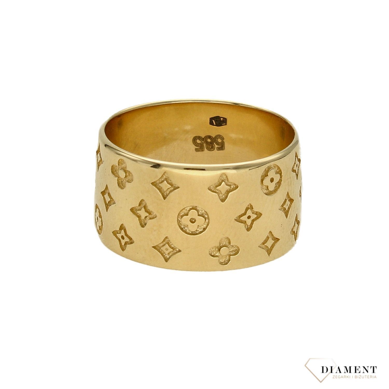 Złoty pierścionek szeroka obrączka z wzorem DIA-PRS-4279-585 (1).jpg
