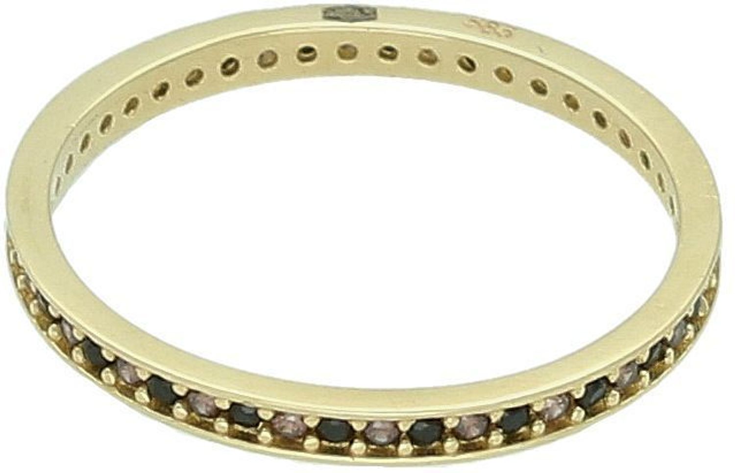 Złoty pierścionek obrączka damska 585 DIA-PRS-4458-585 z czarnymi cyrkoniami. Waga 1,13 g, rozmiar 14, szerokość szyny 1 mm. Subtelna elegancja w minimalistycznym stylu.1.jpg