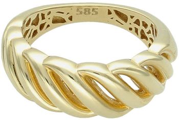 Złoty pierścionek damski próby 585 z ozdobnym wzorem. Górna część 8 mm, dolna szyna 3 mm, waga 3,67 g. Model DIA-PRS-4468-585 – elegancja i wyrazisty detal.1.jpg