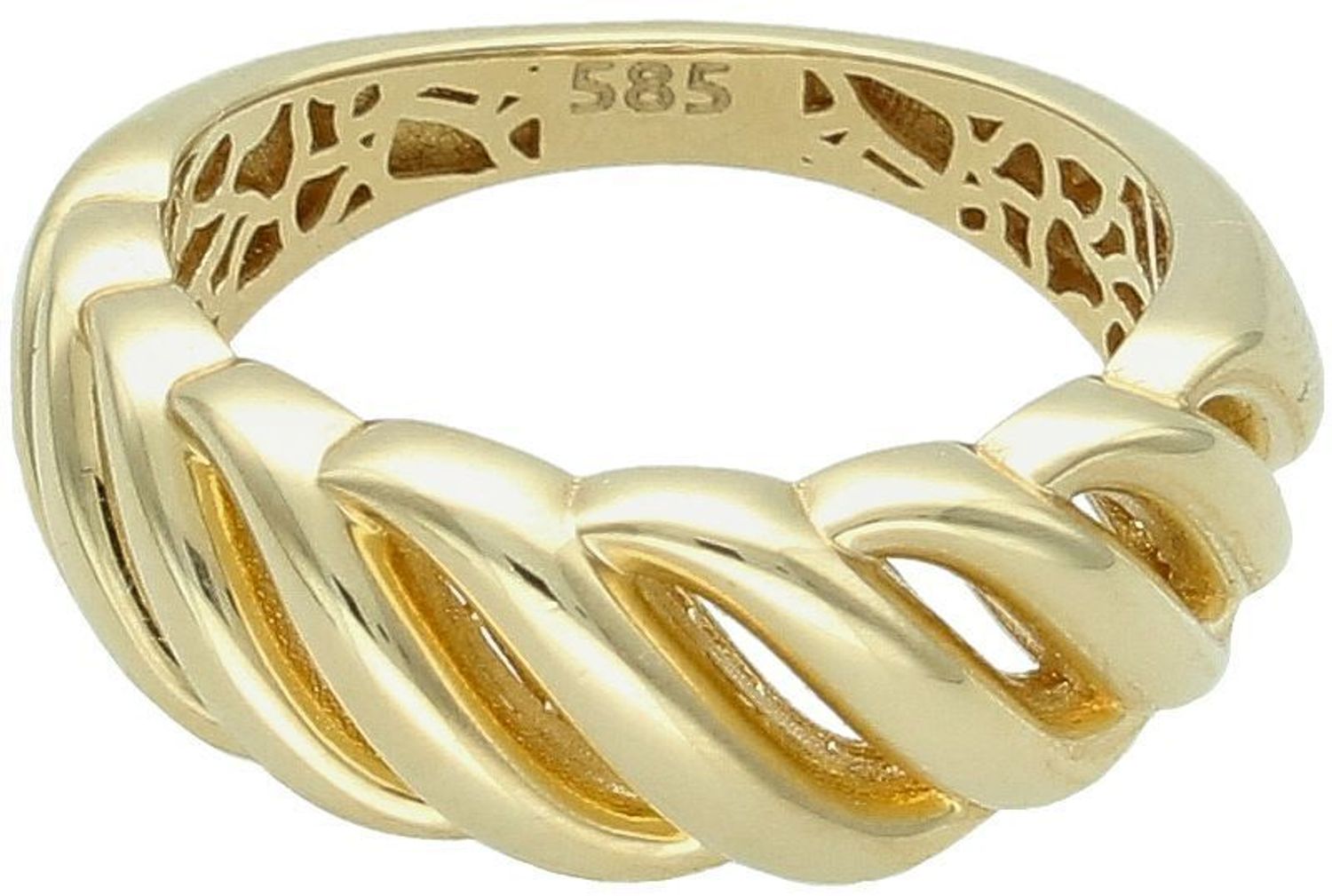 Złoty pierścionek damski próby 585 z ozdobnym wzorem. Górna część 8 mm, dolna szyna 3 mm, waga 3,67 g. Model DIA-PRS-4468-585 – elegancja i wyrazisty detal.1.jpg