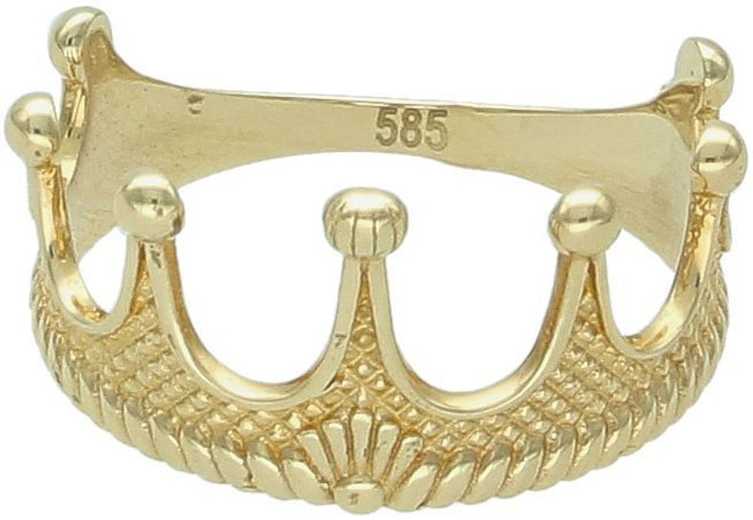 Złoty pierścionek damski 585 korona królowej DIA-PRS-4470-585 złoty damski pierścionek wykonany z wysokiej próby żółtego złota 585. Pierścionek ozdobiony wzorem korony zyskuje 1.jpg