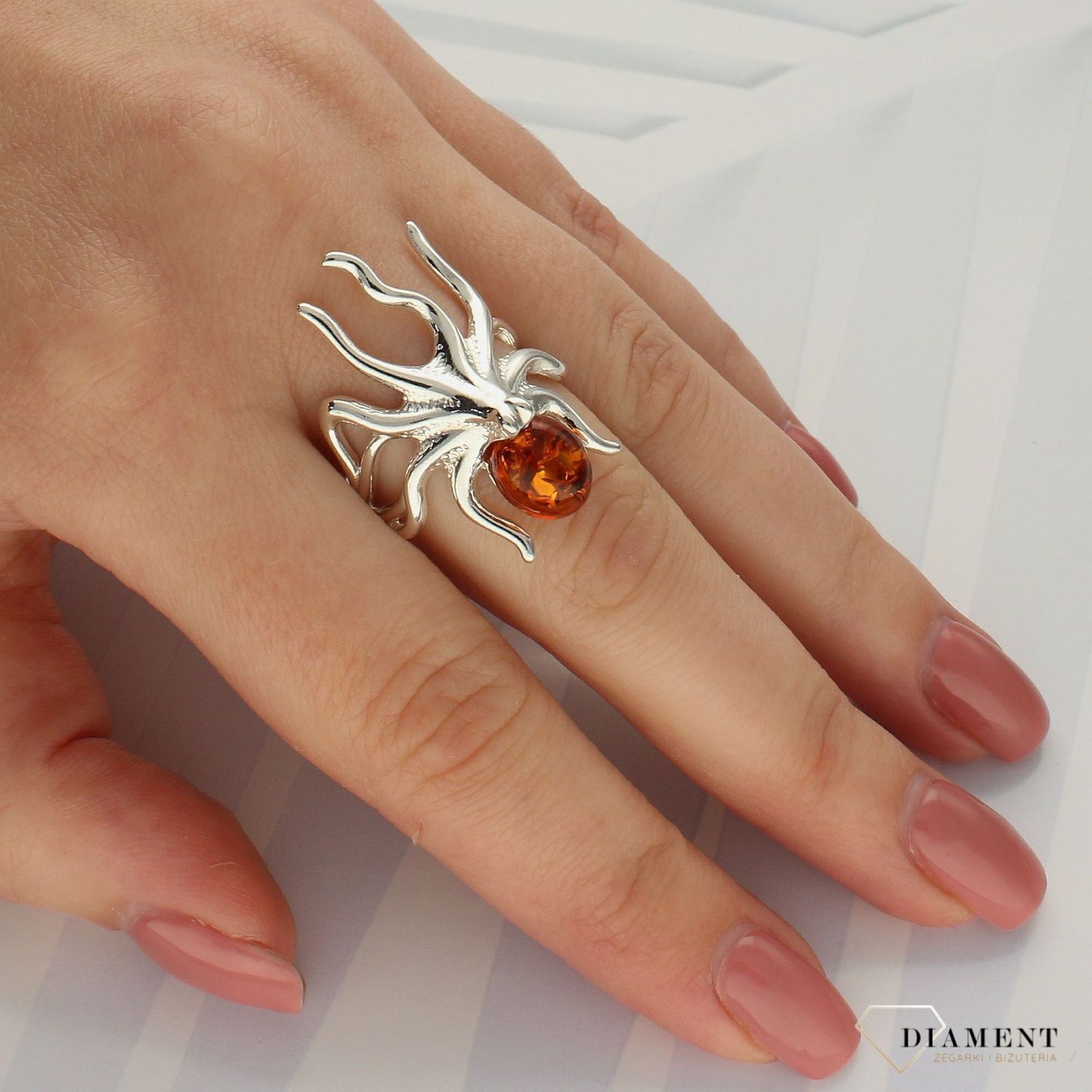 Srebrny pierścionek 925 'Bursztynowa ośmiornica' DIA-PRS-4511-925 (1).jpg