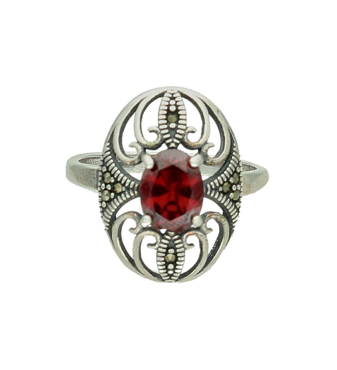 Srebrny pierścionek damski 925 markazyty z czerwoną cyrkonią rozmiar 15 DIA-PRS-4579-925 2.jpg