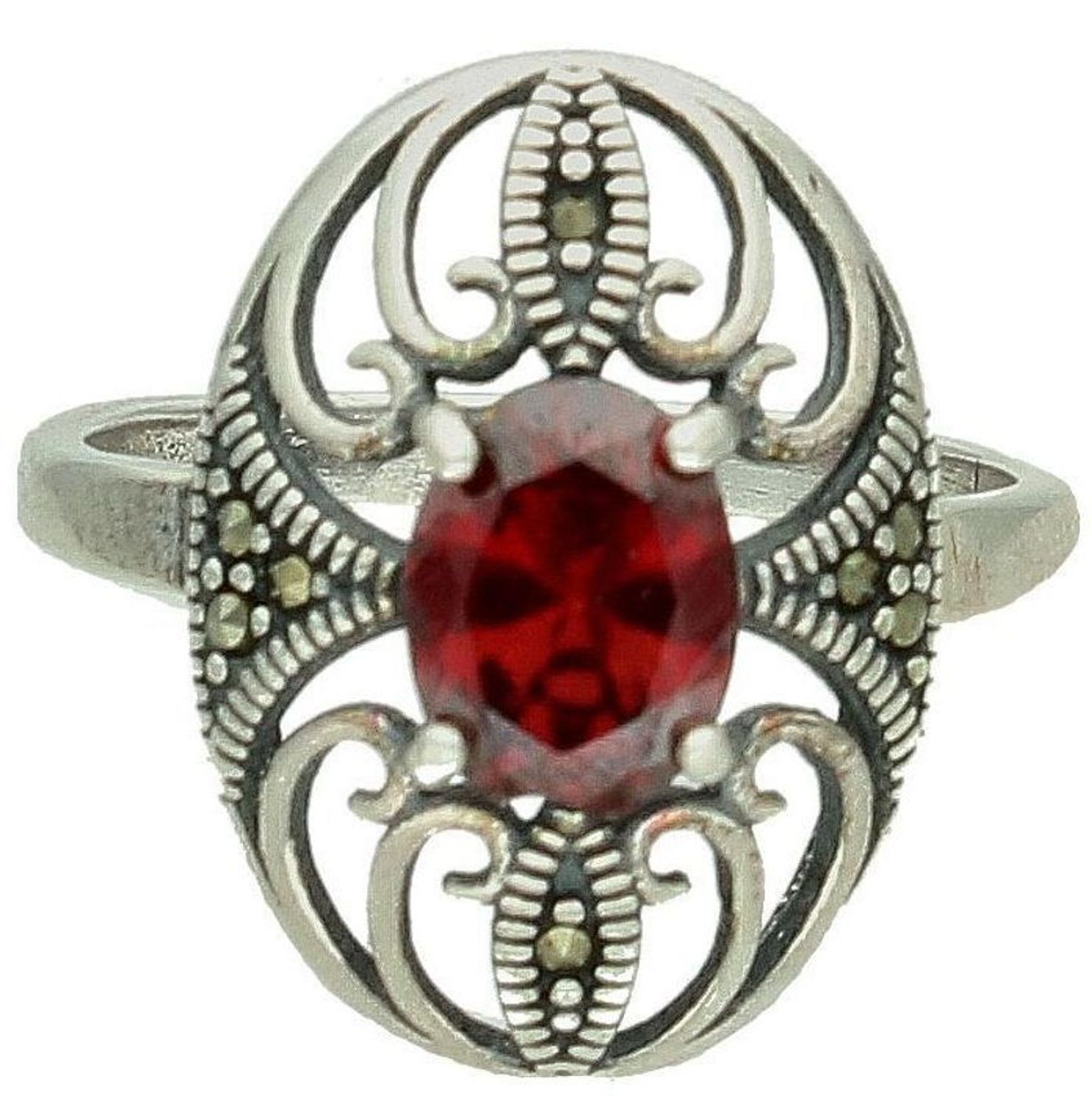 Srebrny pierścionek damski 925 markazyty z czerwoną cyrkonią rozmiar 15 DIA-PRS-4579-925 2.jpg