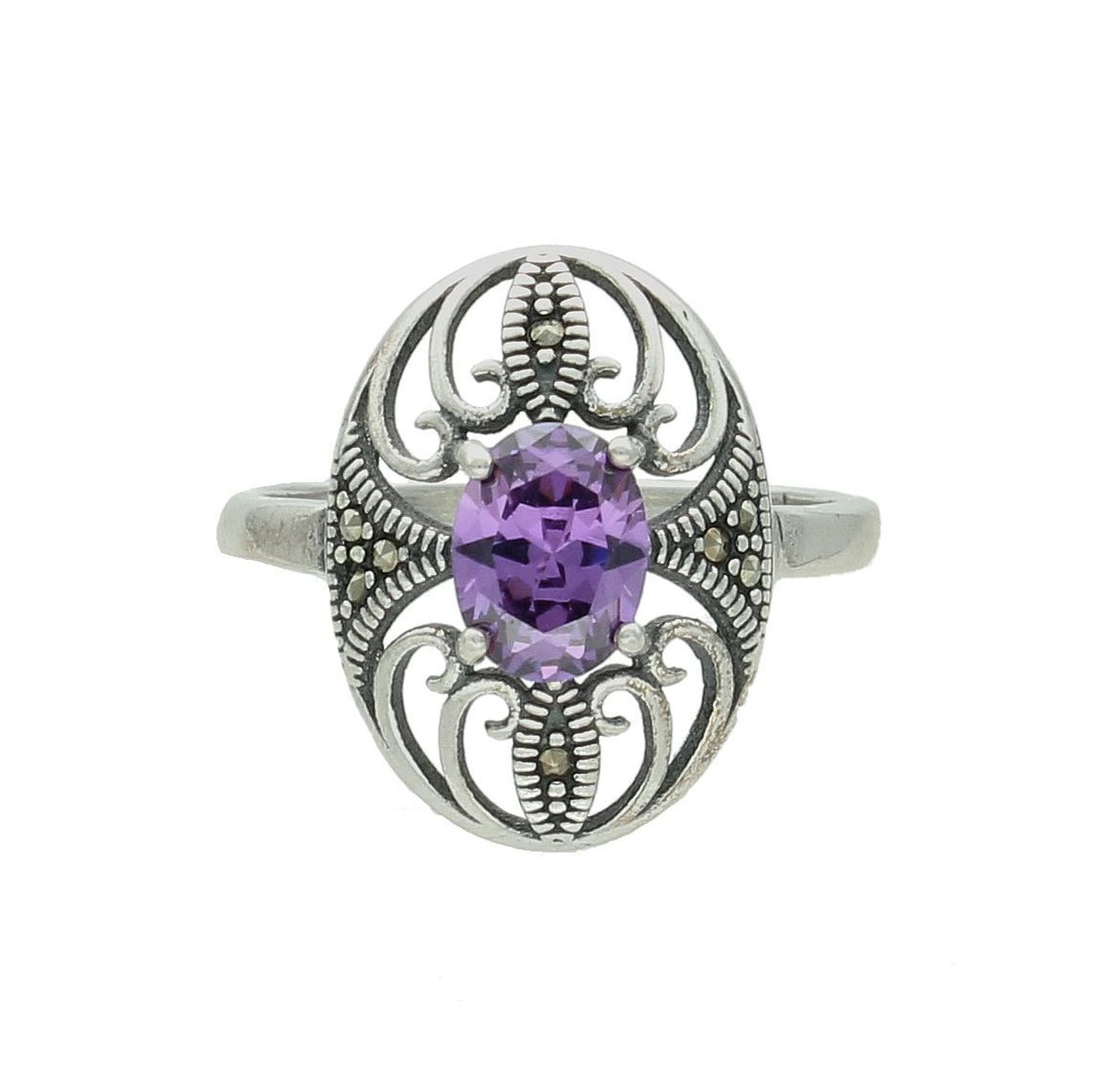 Srebrny pierścionek damski 925 z fioletową cyrkonią i markazytami DIA-PRS-4581-925.jpg