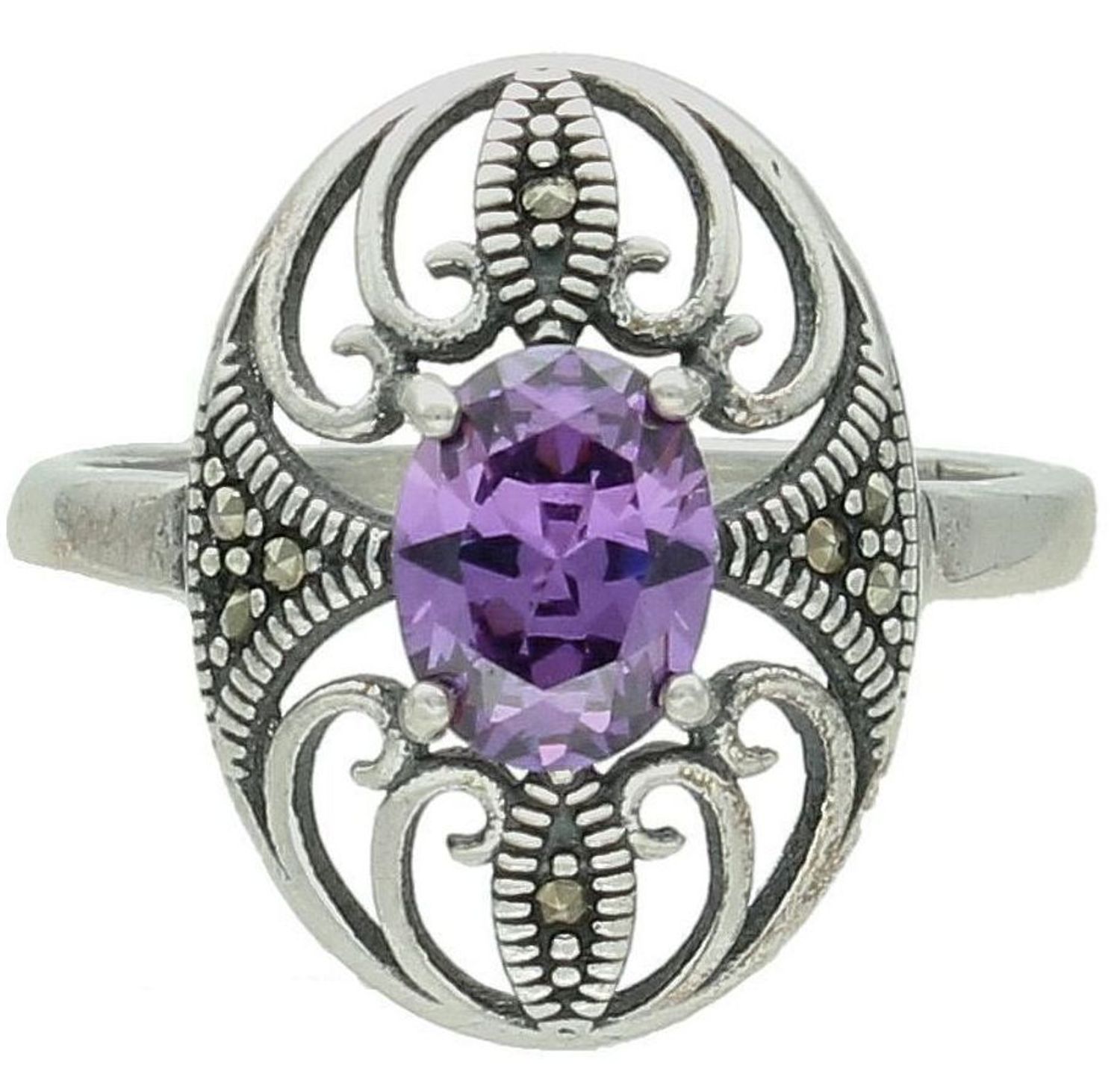 Srebrny pierścionek damski 925 z fioletową cyrkonią i markazytami DIA-PRS-4581-925.jpg