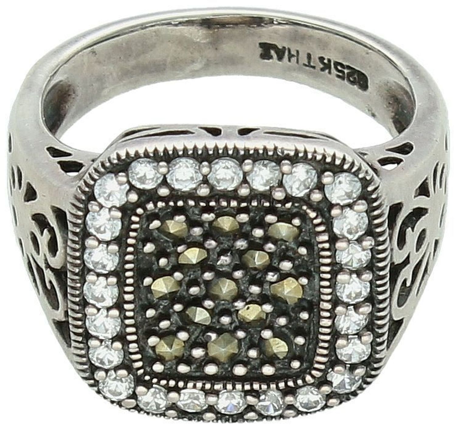 Pierścionek Damski Sygnet z Markazytami i Cyrkoniami – Srebro 925, DIA-PRS-4974-925.jpg