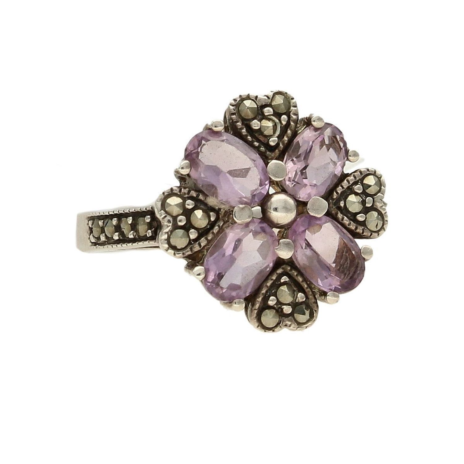 Srebrny pierścionek KWIAT ametyst i markazyty DIA-PRS-4986-925 (1).jpg