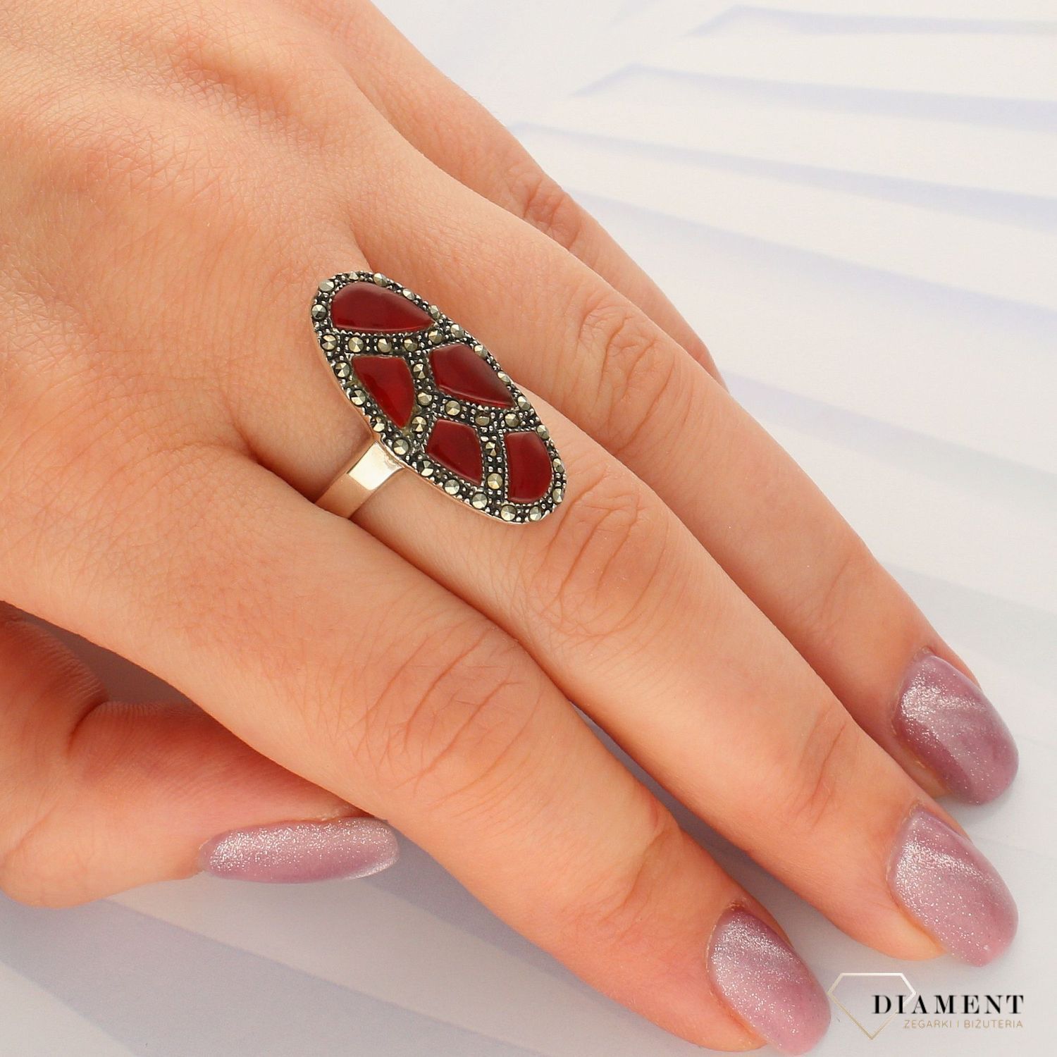 Srebrny pierścionek Markazyty i Karneol 925 DIA-PRS-4987-925 (1).jpg