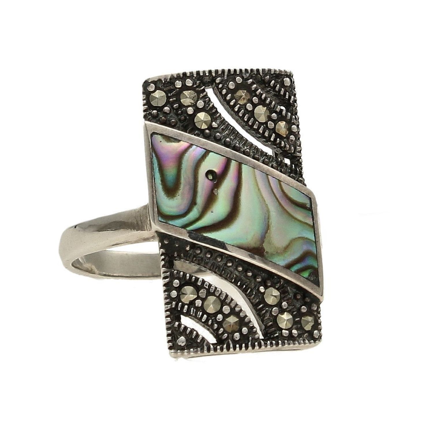 Srebrny pierścionek masa perłowaz Markazytami 925 DIA-PRS-4990-925 (1).jpg