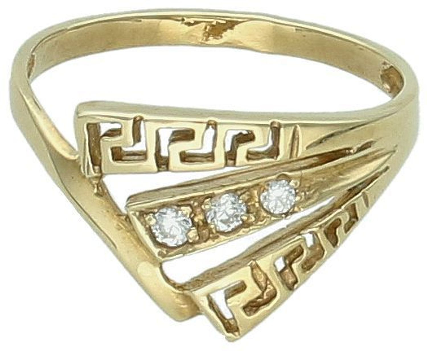 Złoty pierścionek cyrkonie i droga grecka DIA-PRS-5086-333. Złoty pierścionek o nietypowym trójkątnym kształcie. Droga grecka.  1.jpg