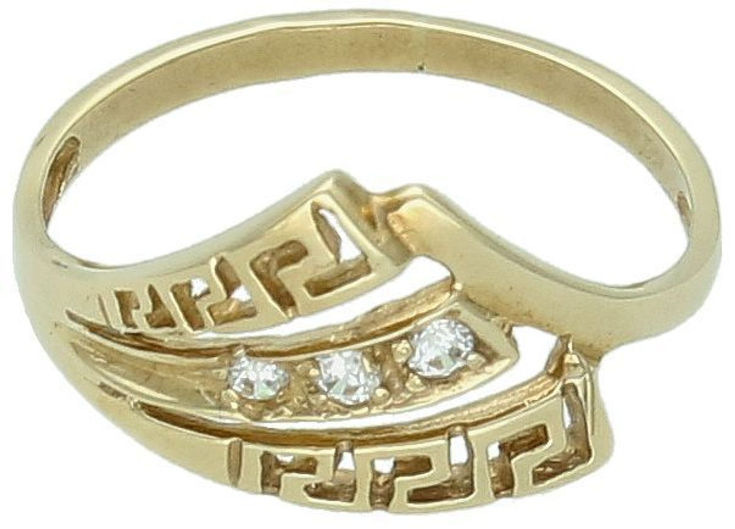 Złoty pierścionek cyrkonie i droga grecka DIA-PRS-5086-333. Złoty pierścionek o nietypowym trójkątnym kształcie. Droga grecka.  1.jpg