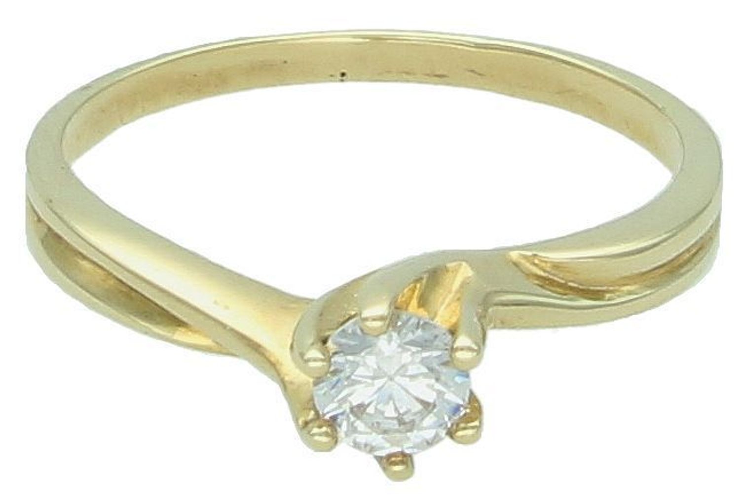 Złoty pierścionek zaręczynowy z okrągłą cyrkonią DIA-PRS-5091-333. Klasyczny pierścionek wykonano z żółtego złota ozdobiony dużą cyrkonią. Na prezent.  1.jpg