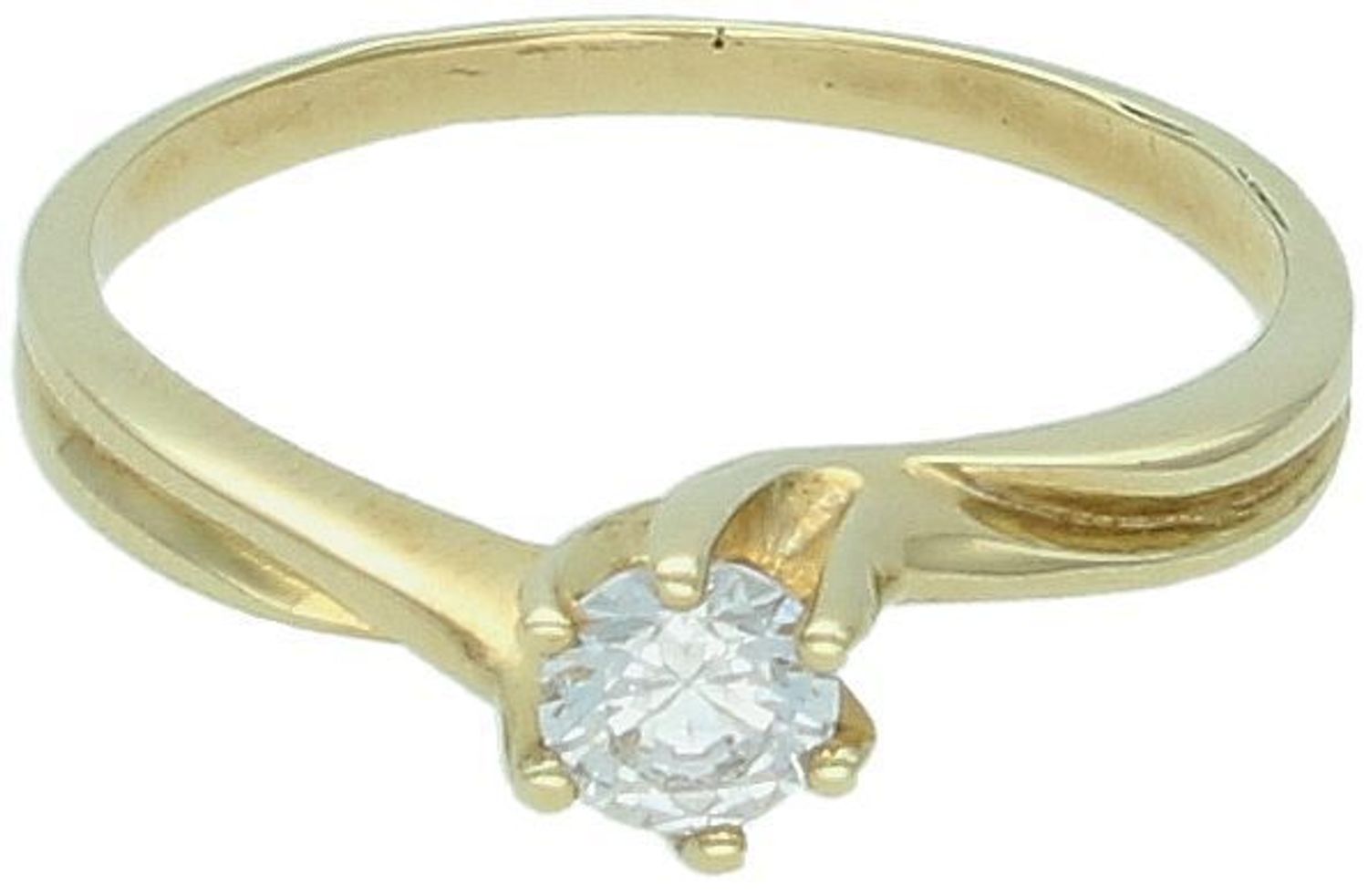 Złoty pierścionek zaręczynowy z okrągłą cyrkonią DIA-PRS-5091-333. Klasyczny pierścionek wykonano z żółtego złota ozdobiony dużą cyrkonią. Na prezent.  1.jpg