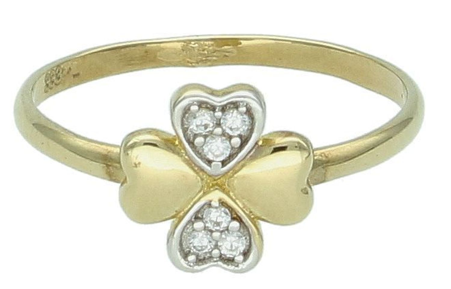 Złoty pierścionek 'Szczęśliwa koniczyna' DIA-PRS-5097-333. Gustowny  pierścionek, który został ozdobiony koniczynką z błyszczącymi cyrkoniami. Złoty pierścionek z symbolem 1.jpg