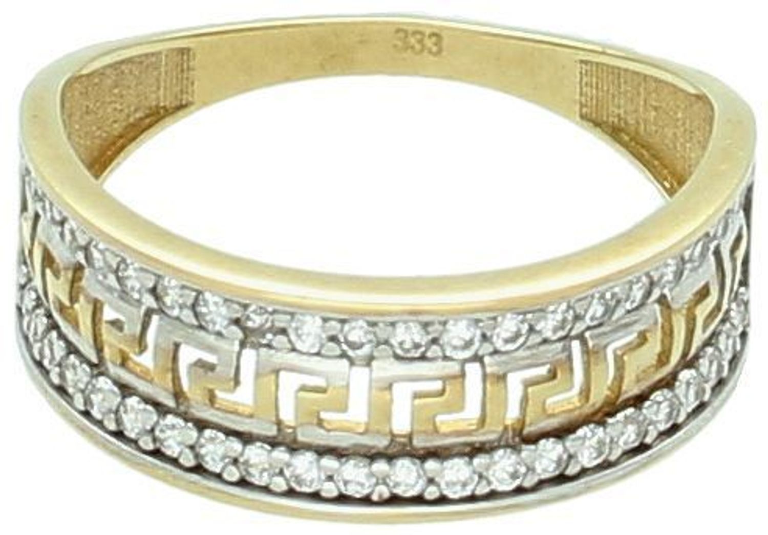 Złoty pierścionek droga grecka z cyrkoniami rozmiar 11.jpg