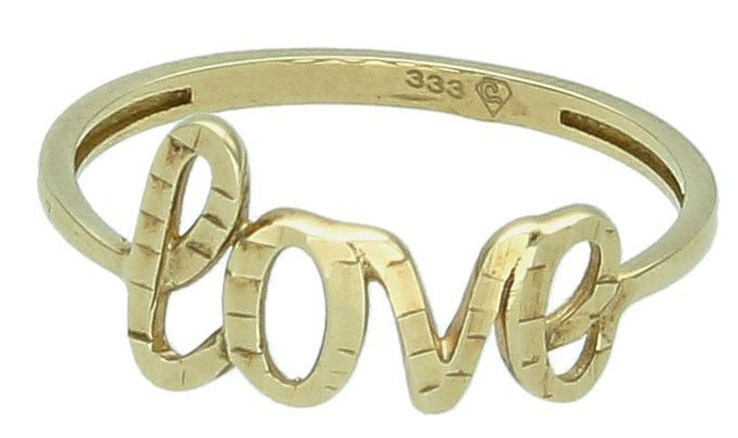 Złoty pierścionek damski z napisem LOVE rozmiar 13 DIA-PRS-5144-333. Pierścionek z napisem 'Love' znaczącym 'Kocham cię' doskonale sprawdzi się na prezent dla osoby bliskiej naszemu sercu. 1.jpg