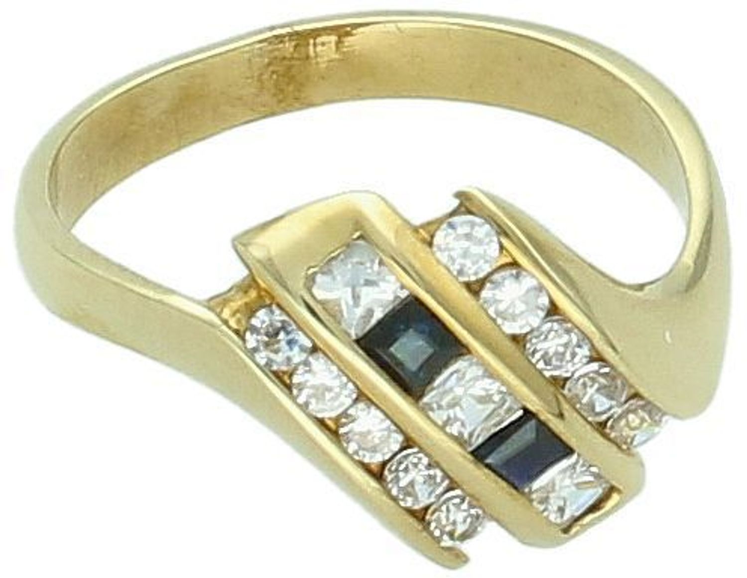 Złoty pierścionek  z cyrkonią  'Biel i czerń'.jpg