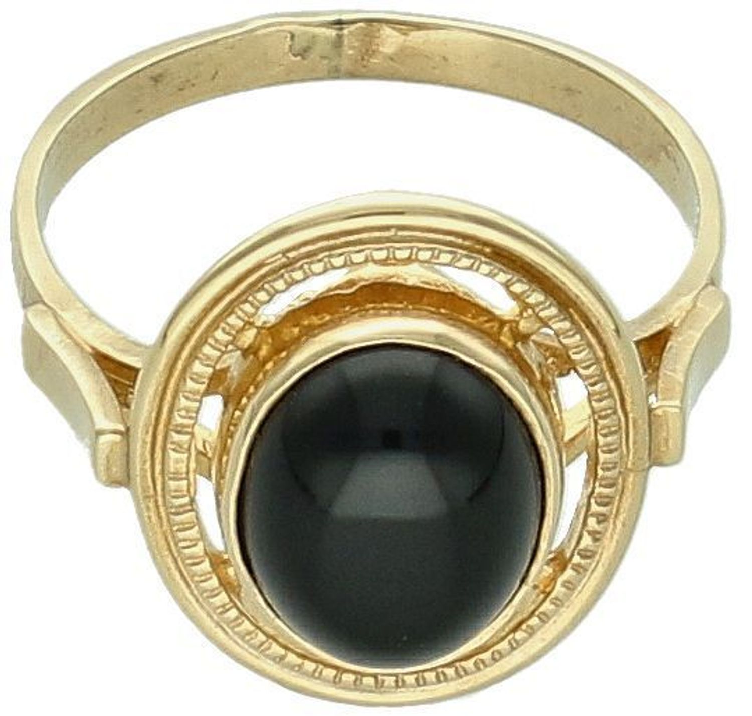 Złoty pierścionek damski Onyks próba 333 DIA-PRS-5153-333. Przepiękny pierścionek ze złota, który został ozdobiony czarnym oczkiem. Klasyczny pierścionek w przepięknym wydaniu. Na prezent.2.jpg