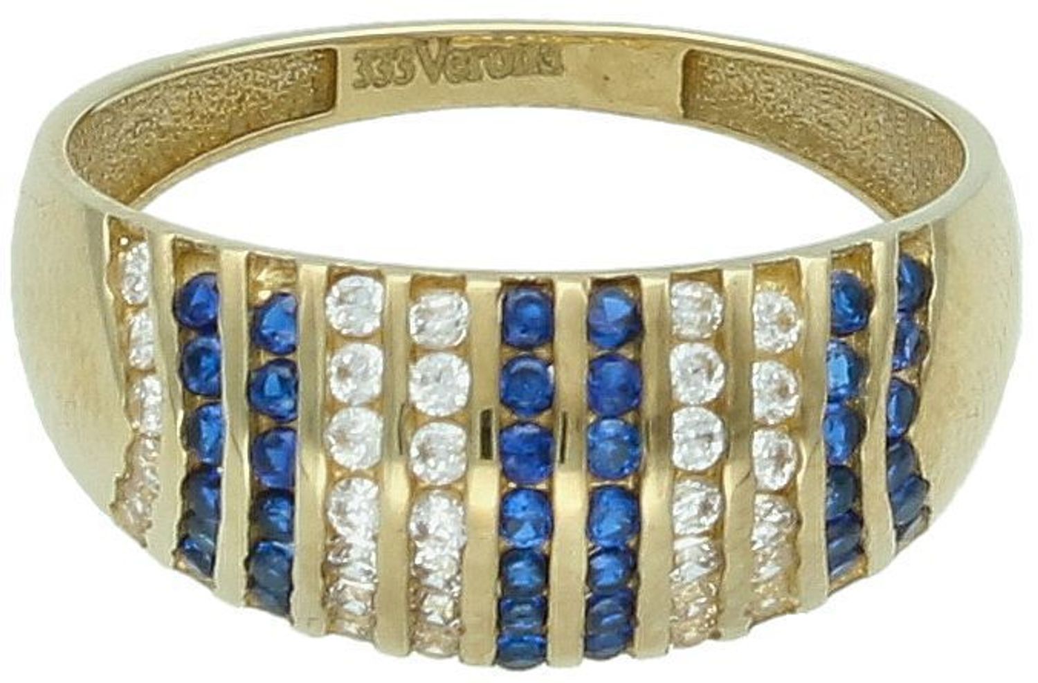 Złoty pierścionek z niebieską i białą cyrkonią.jpg