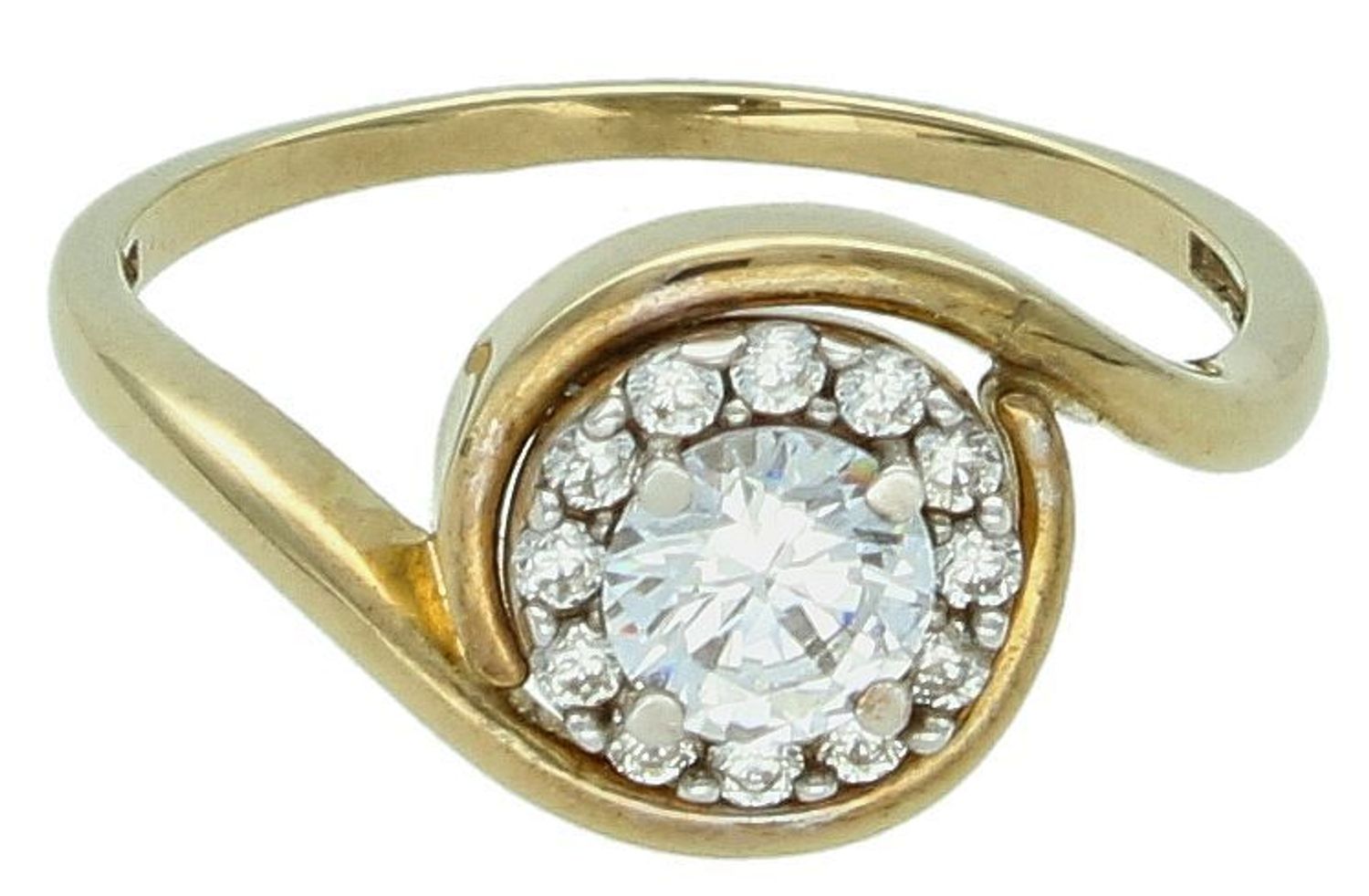 Złoty pierścionek zaręczynowy 'Lśnienie chwili' DIA-PRS-5185-333.  Złoty pierścionek zaręczynowy z cyrkonią w centralnej części. Na prezent. odkreśli piękno wyjątkowych 1.jpg