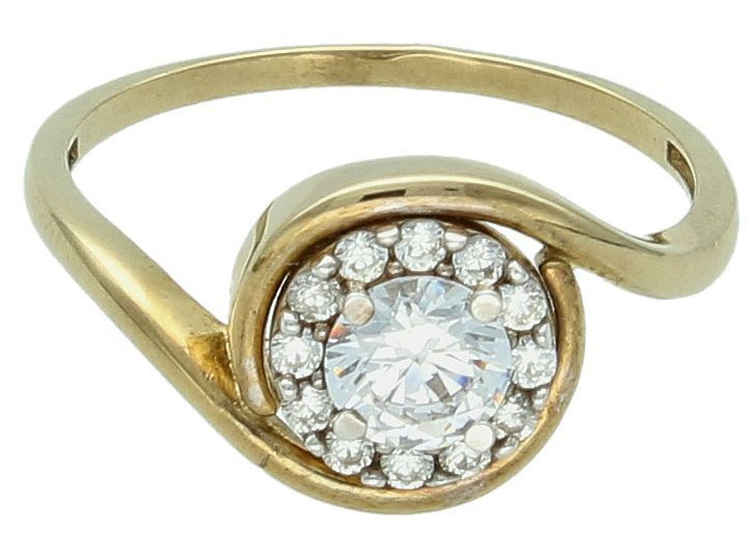 Złoty pierścionek zaręczynowy 'Lśnienie chwili' DIA-PRS-5185-333.  Złoty pierścionek zaręczynowy z cyrkonią w centralnej części. Na prezent. odkreśli piękno wyjątkowych 1.jpg