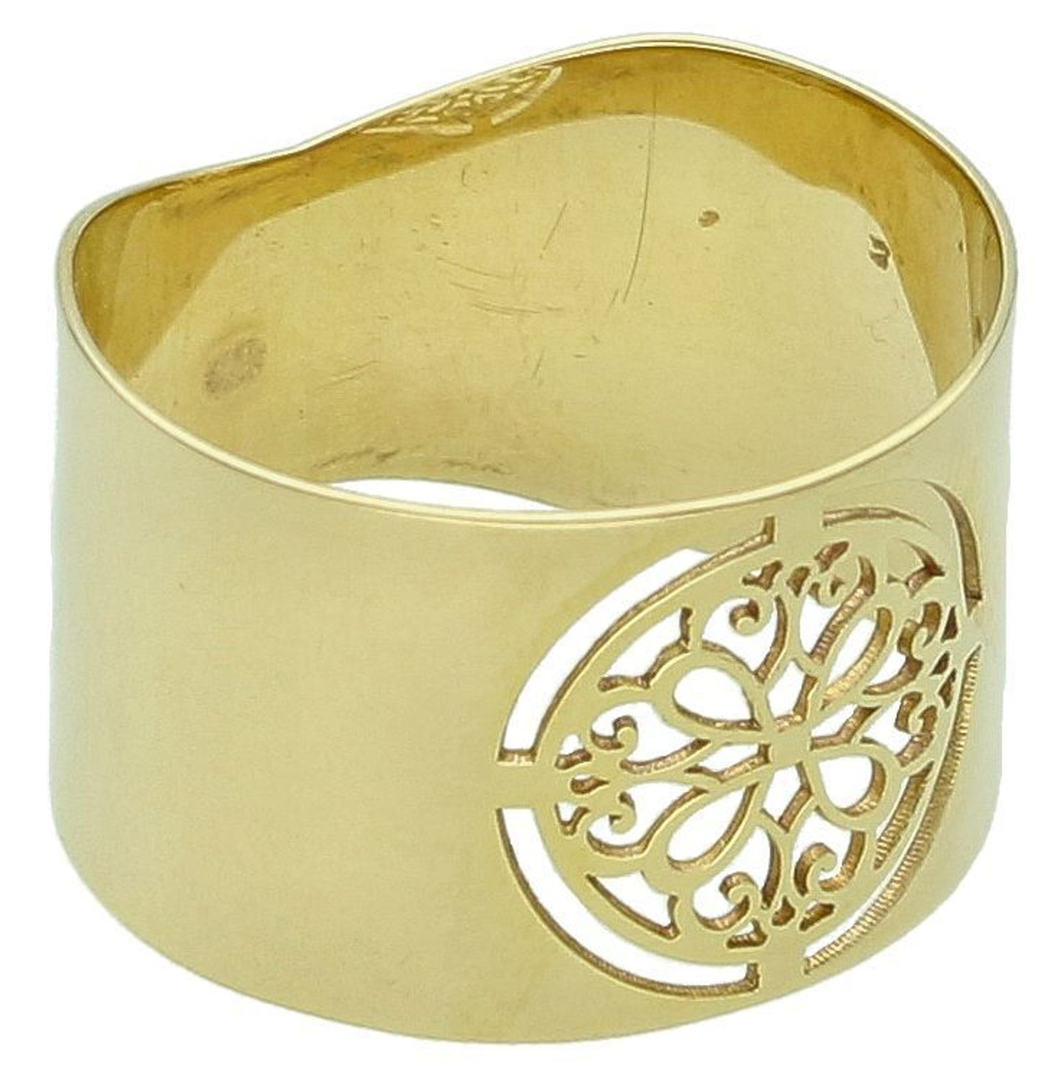 Złoty szeroki pierścionek z ornamentowym zdobieniem.jpg