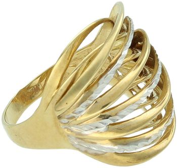 Złoty pierścionek damski 333 – falista forma białe i żółte złoto Au 333.jpg