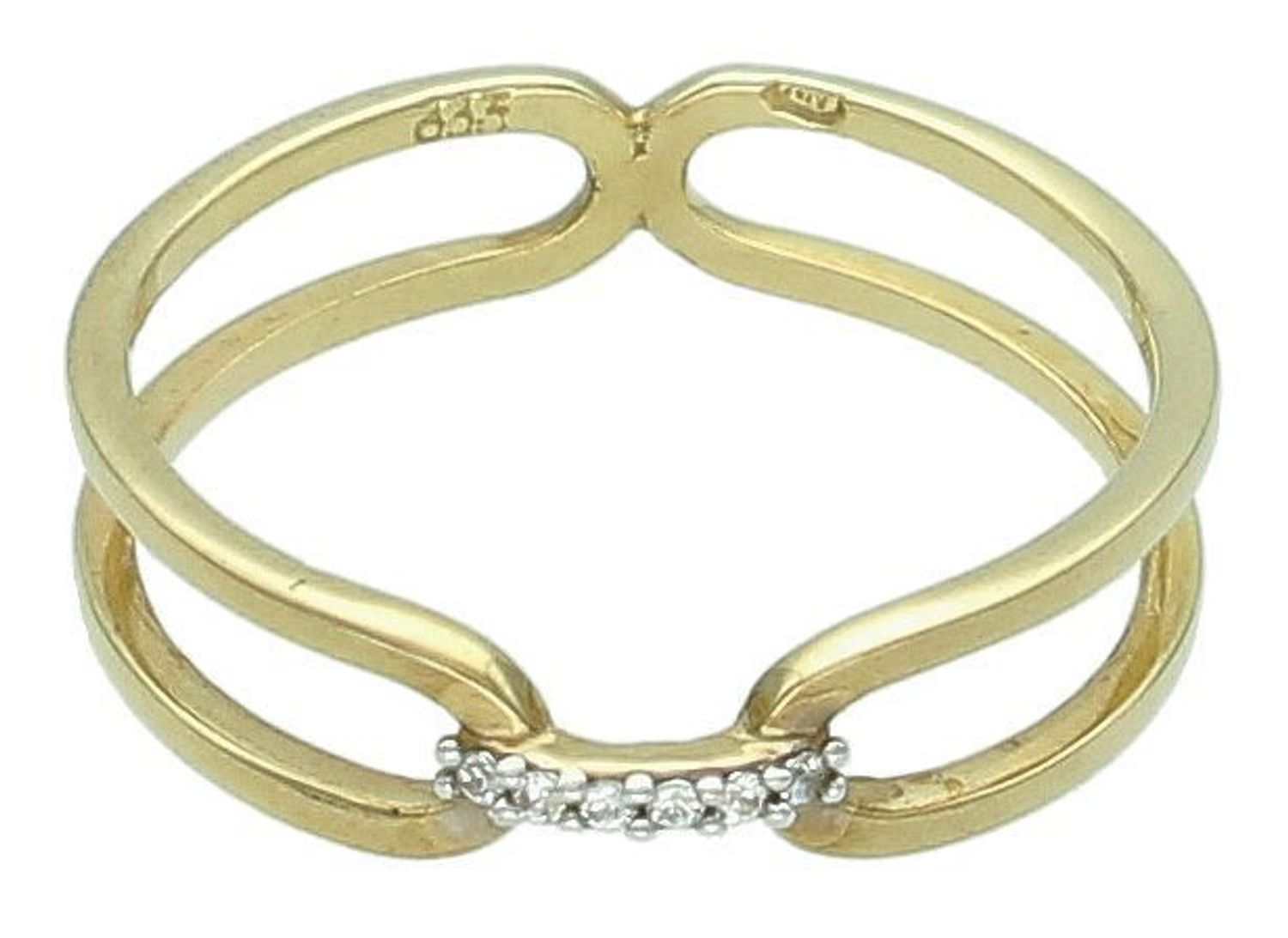 Złoty pierścionek 'Ogniwa złączone cyrkonią' rozmiar 15 DIA-PRS-5292-333.  Pierścionek o nowoczesnym wyglądzie przypominający ogniwa złączone cyrkoniami. Na prezent. Na walentynki.1.jpg