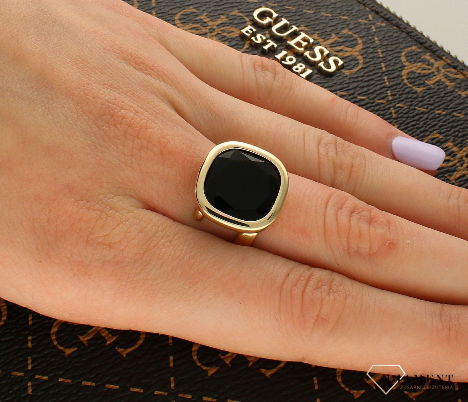 Pozłacany Pierścionek kwadrat Dall'acqua Sublime Onyks 925 DIAMENT DIA-PRS-5537-925.jpg