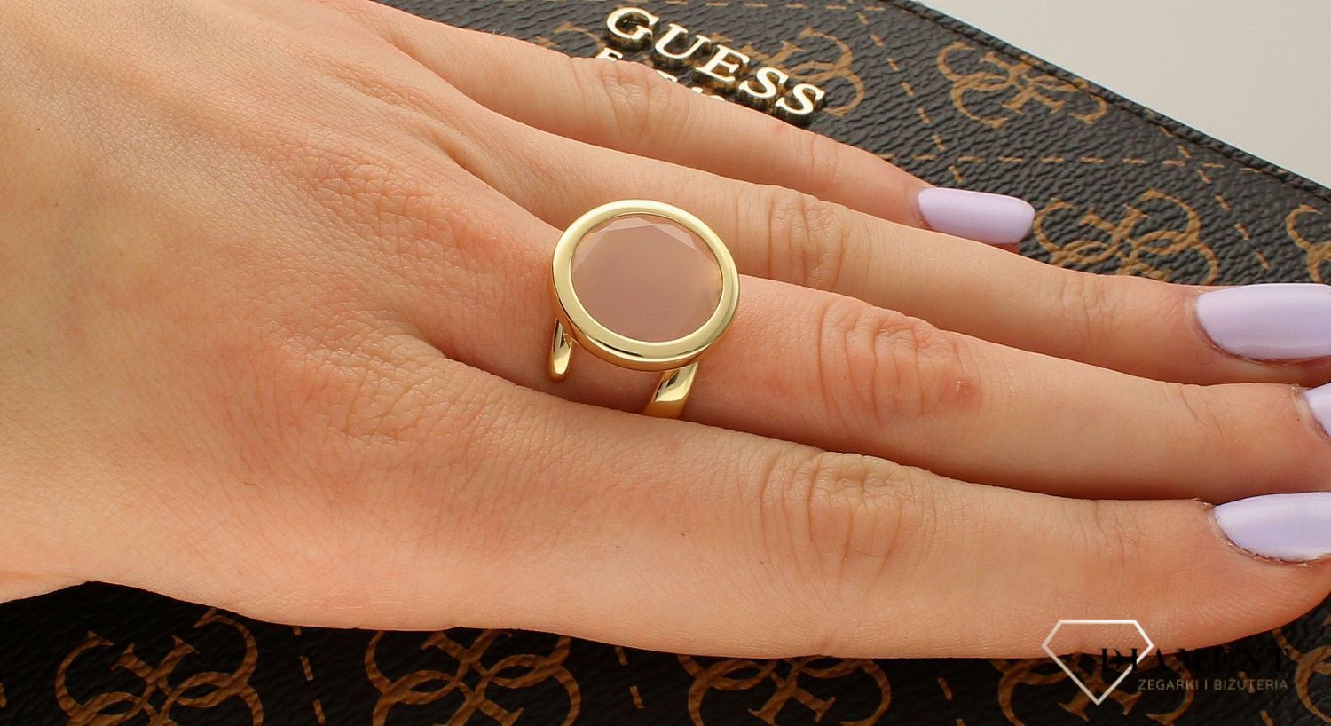 Pozłacany Pierścionek okrągły Dall'acqua Sublime Kwarc Różowy 925 DIAMENT DIA-PRS-5538-925.jpg