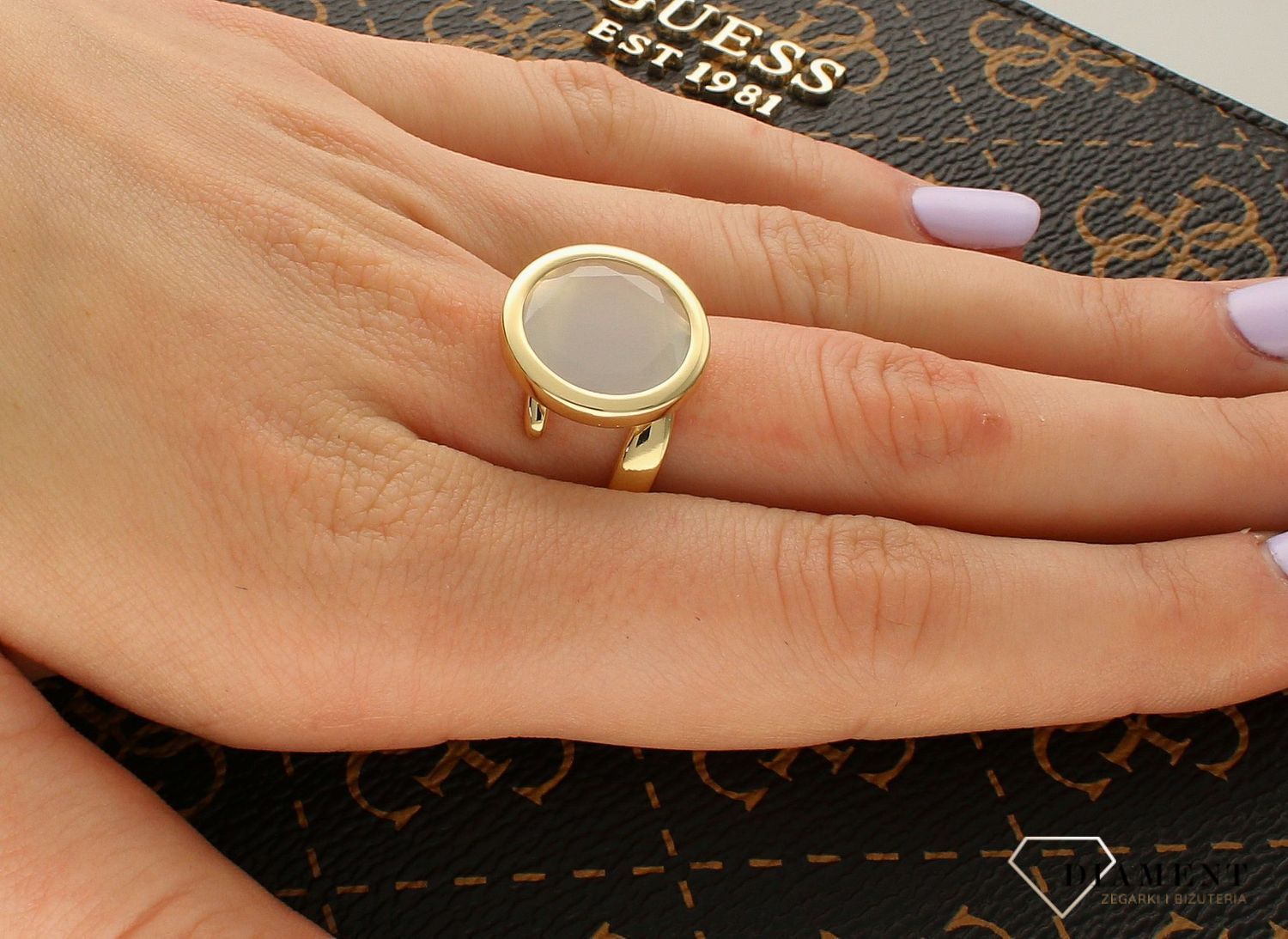 Pozłacany Pierścionek okrągły Dall'acqua Sublime Kamień Księżycowy 925 DIAMENT DIA-PRS-5540-925.jpg