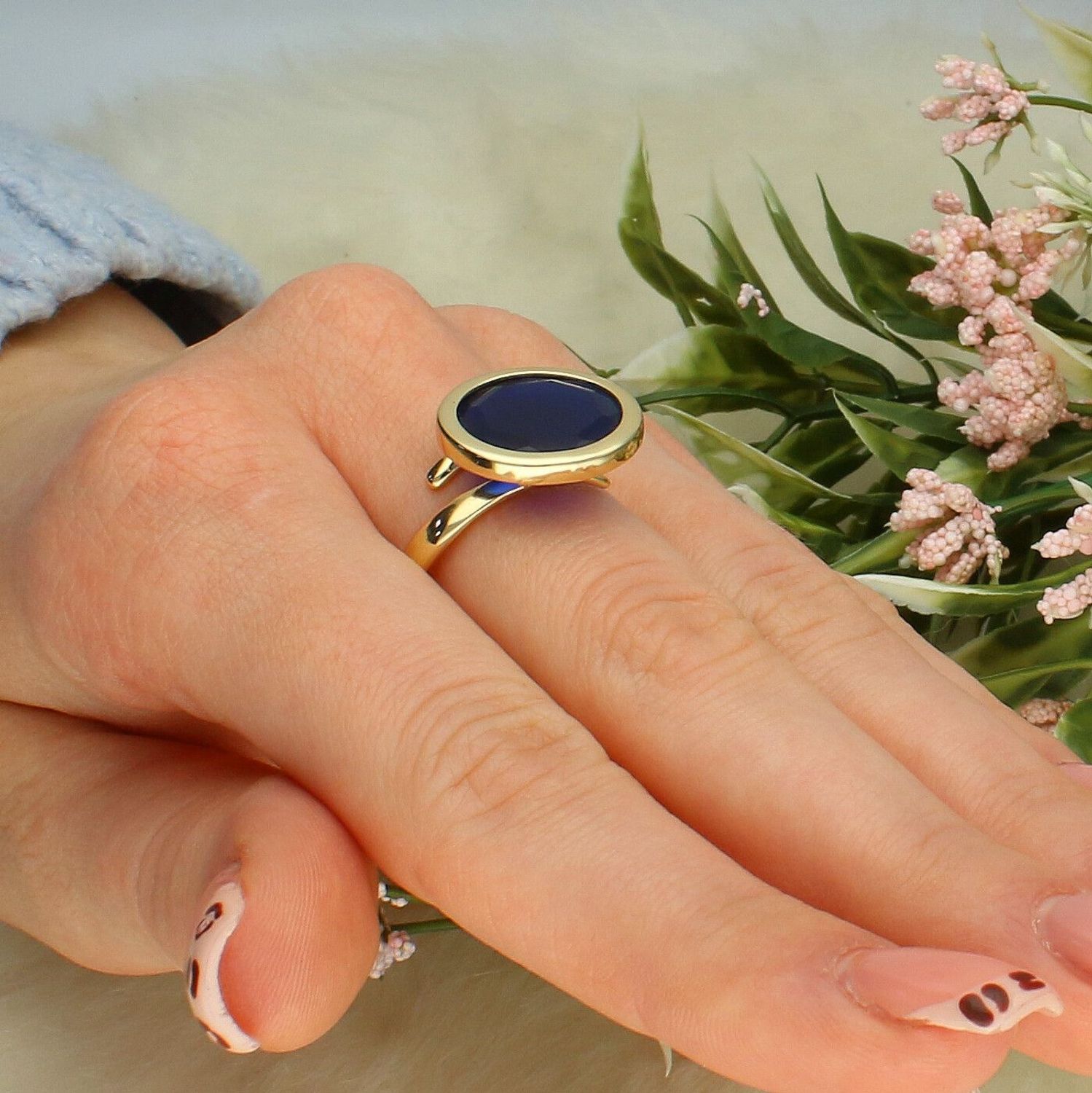 Pozłacany Pierścionek okrągły Dall'acqua Sublime Szafir 925 DIAMENT DIA-PRS-5542-925.jpg