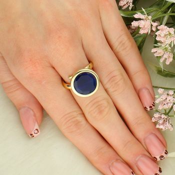 Pozłacany pierścionek Dall’Acqua Sublime Szafir 925  – DIAMENT DIA-PRS-5542-925 blue.jpg