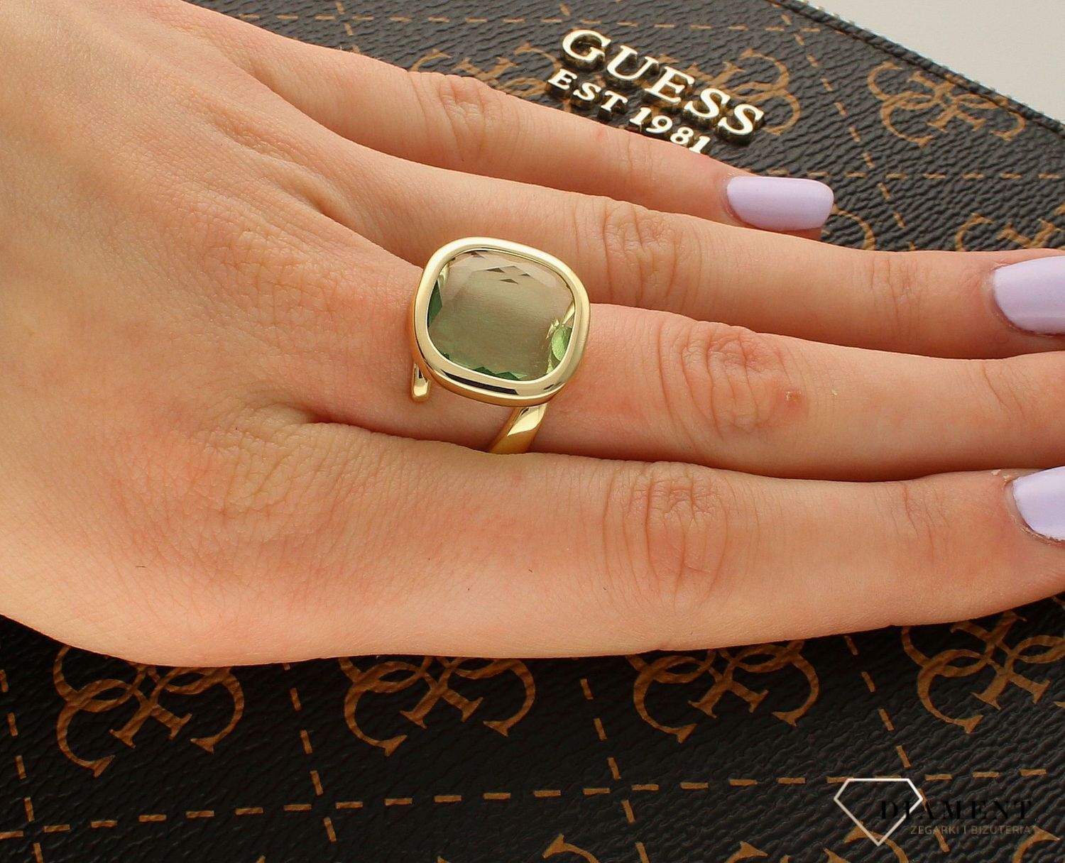 Pozłacany Pierścionek kwadrat Dall'acqua Sublime Zielony Ametyst 925 DIAMENT DIA-PRS-5546-925.jpg