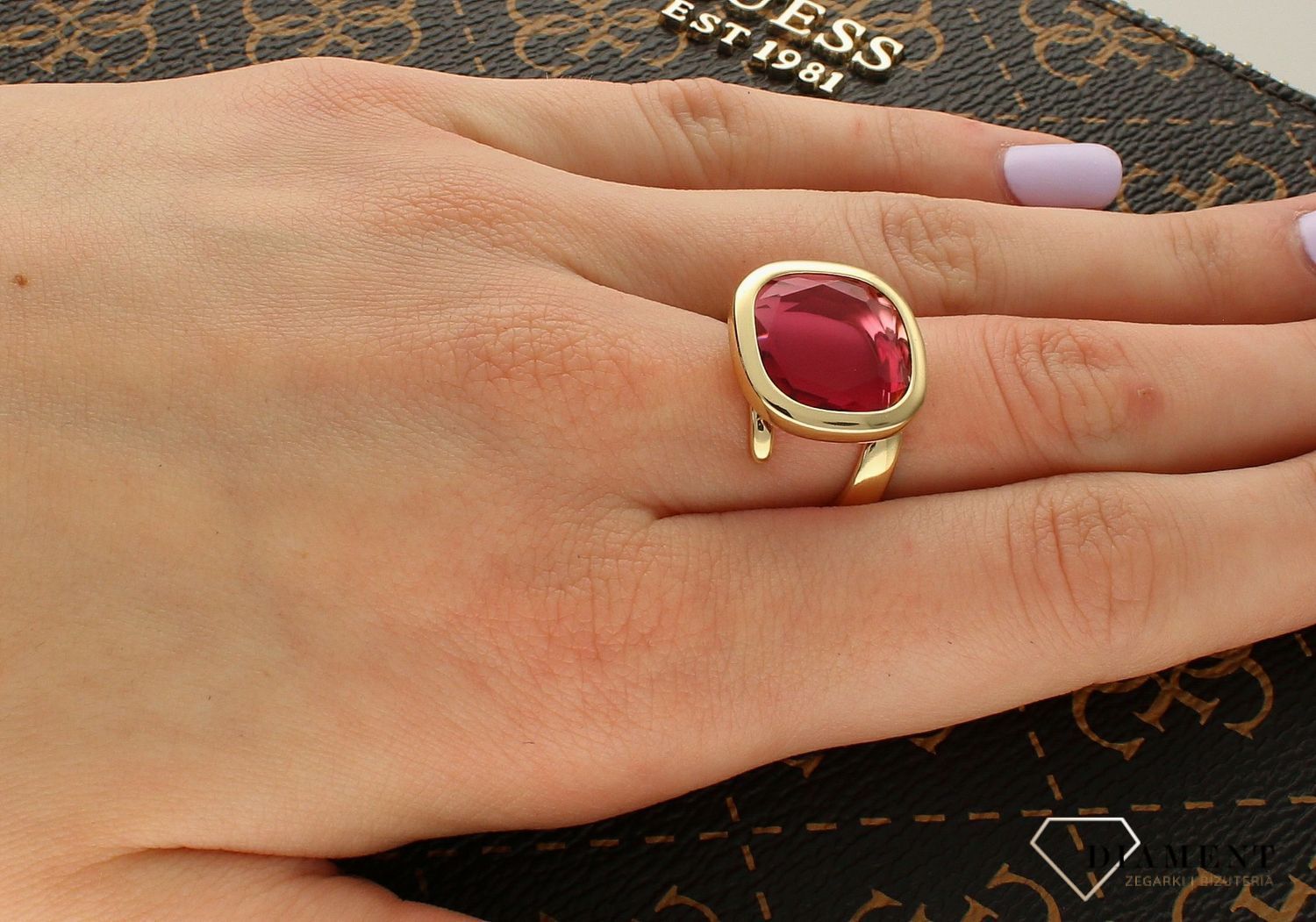 Pozłacany Pierścionek kwadrat Dall'acqua Sublime Rubin 925 DIAMENT DIA-PRS-5547-925.jpg