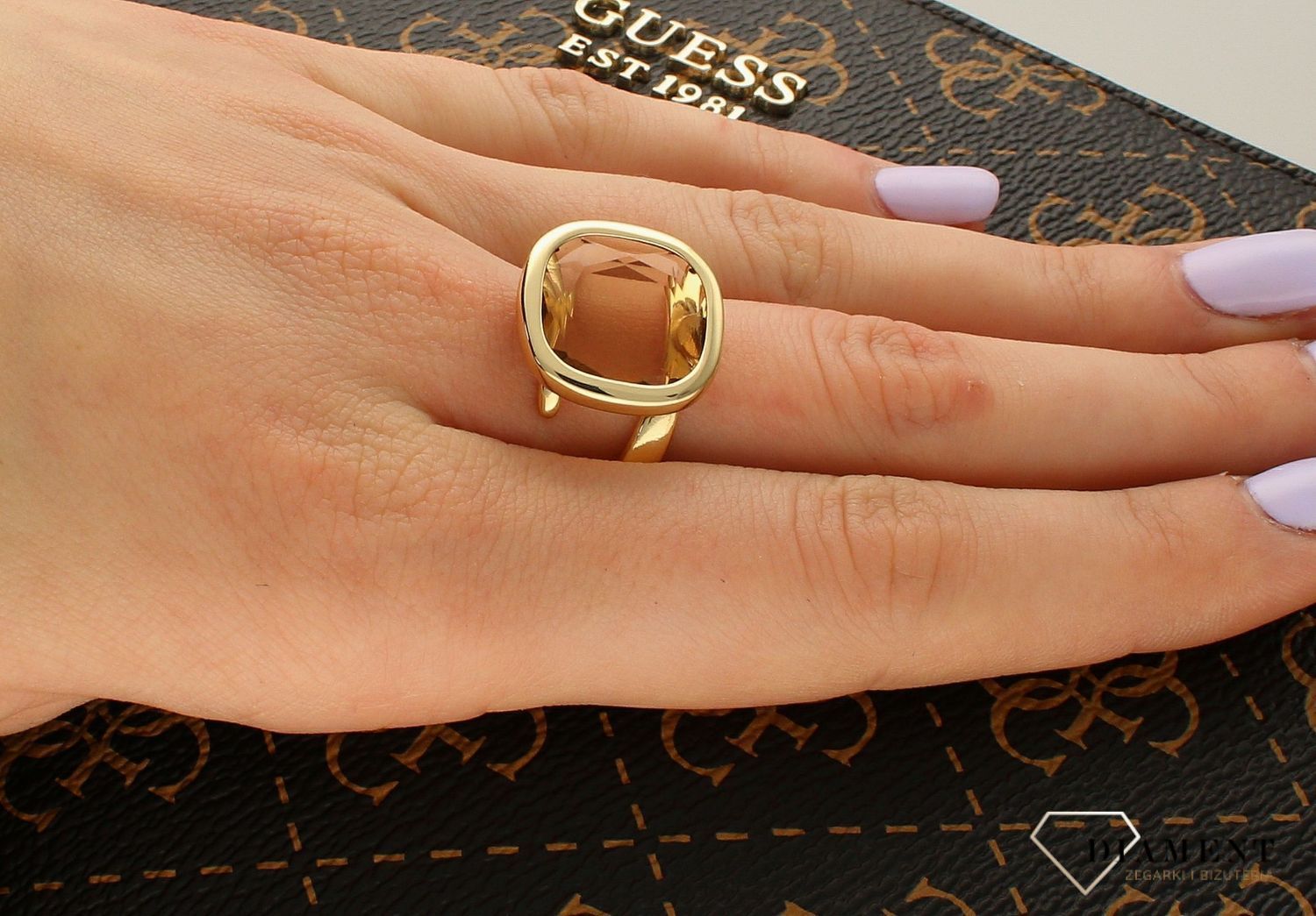 Pozłacany Pierścionek kwadrat Dall'acqua Sublime Cytryn 925 DIAMENT DIA-PRS-5548-925.jpg