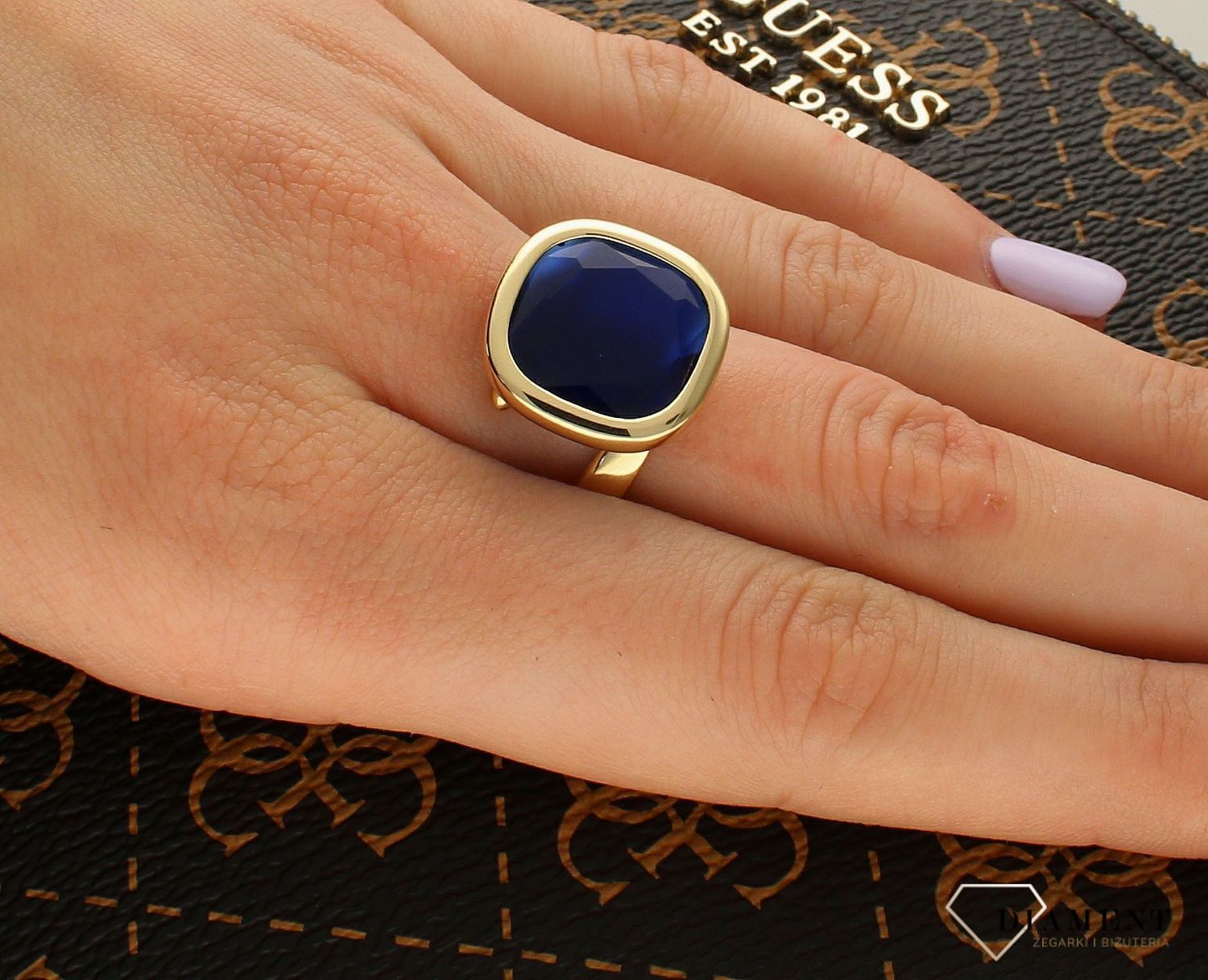 Pozłacany Pierścionek kwadrat Dall'acqua Sublime Szafir 925 DIAMENT DIA-PRS-5549-925.jpg