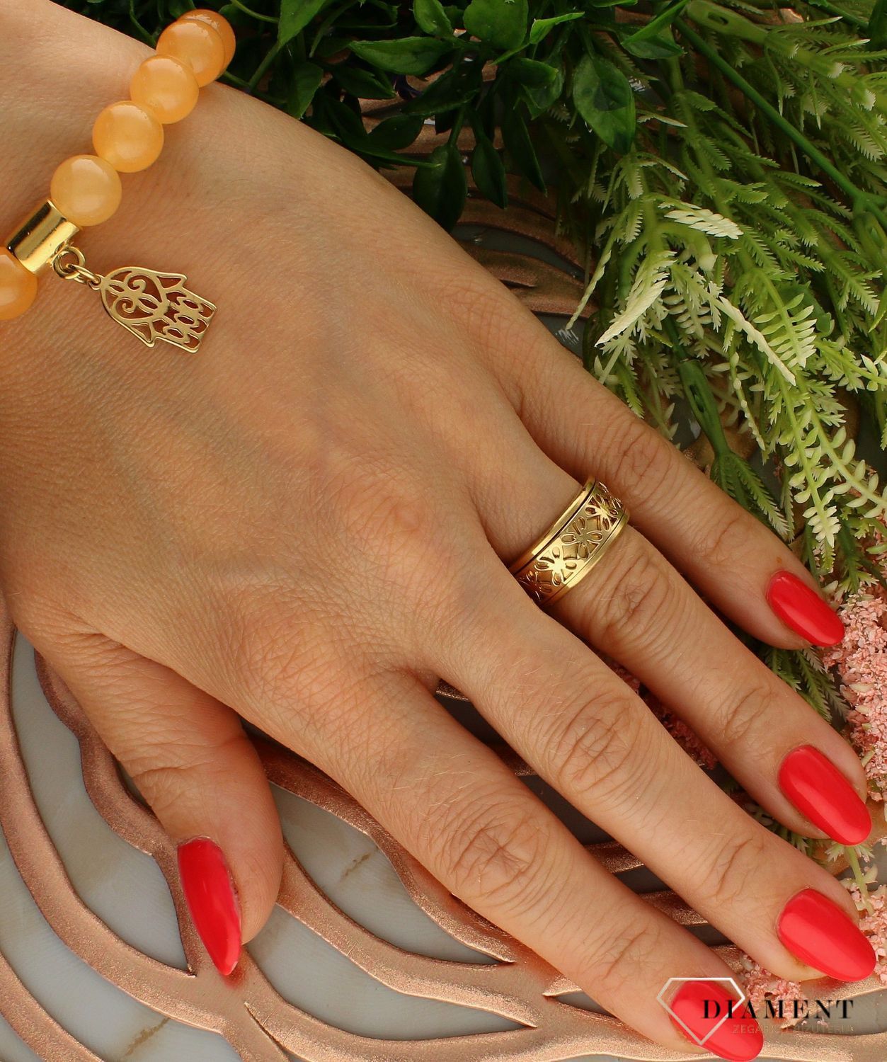 Stalowa obrączka ażurowa w kolorze złota DIA-PRS-5747-INNE.  Pierścionek w kolorze złota. Pierścionek stalowy. Pierścionek obrączka. Pierścionek o ażurowym wzorze. Pierścionek idealny na prezent.  (3).jpg