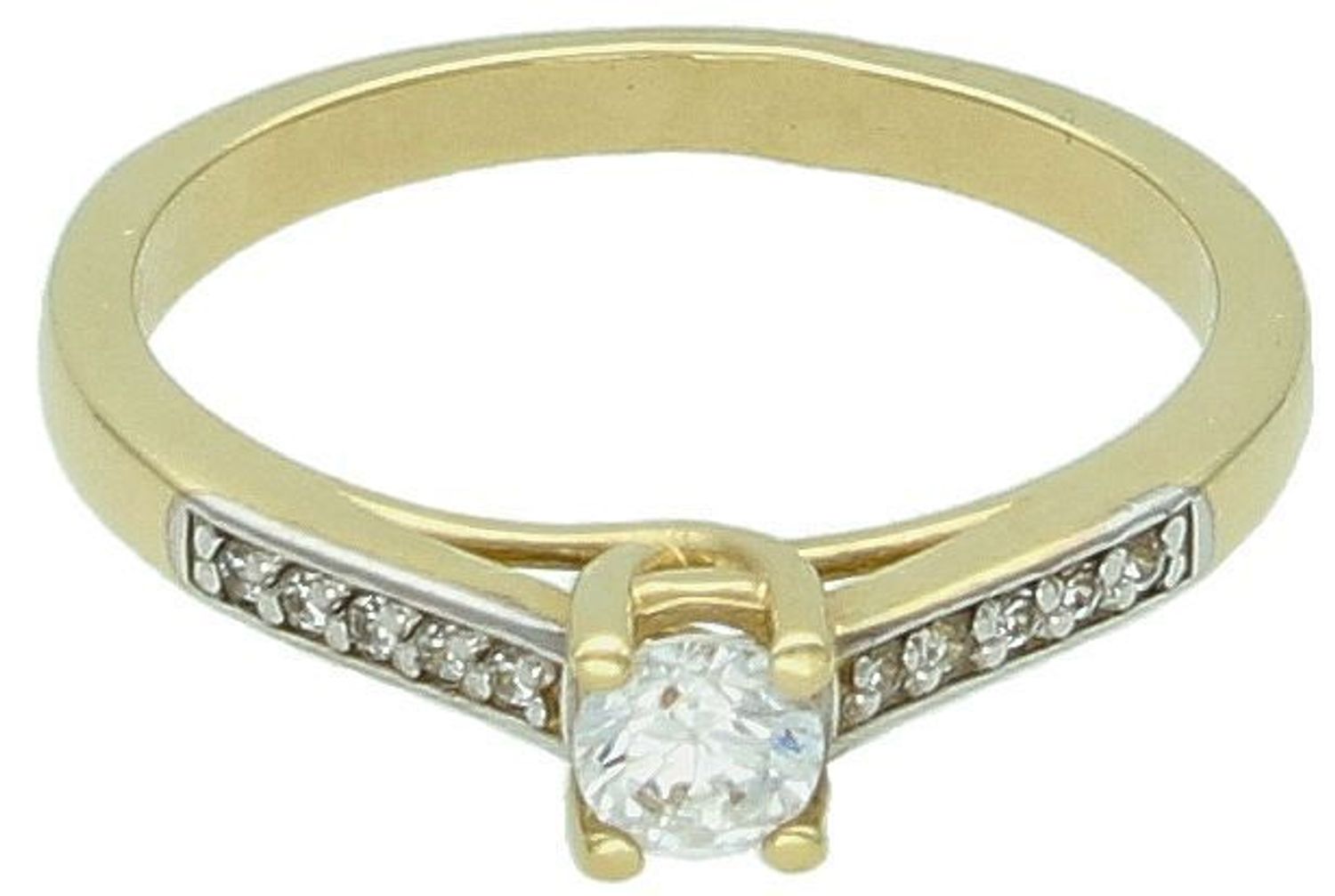 Pierścionek damski złoty z cyrkoniami próba 585, rozmiar 9 DIA-PRS-5795-585 Piękny pierścionek złoty o próbie 585 to doskonały wybór na zaręczyny. Został ozdobiony jedną główną cyrkonią 1.jpg