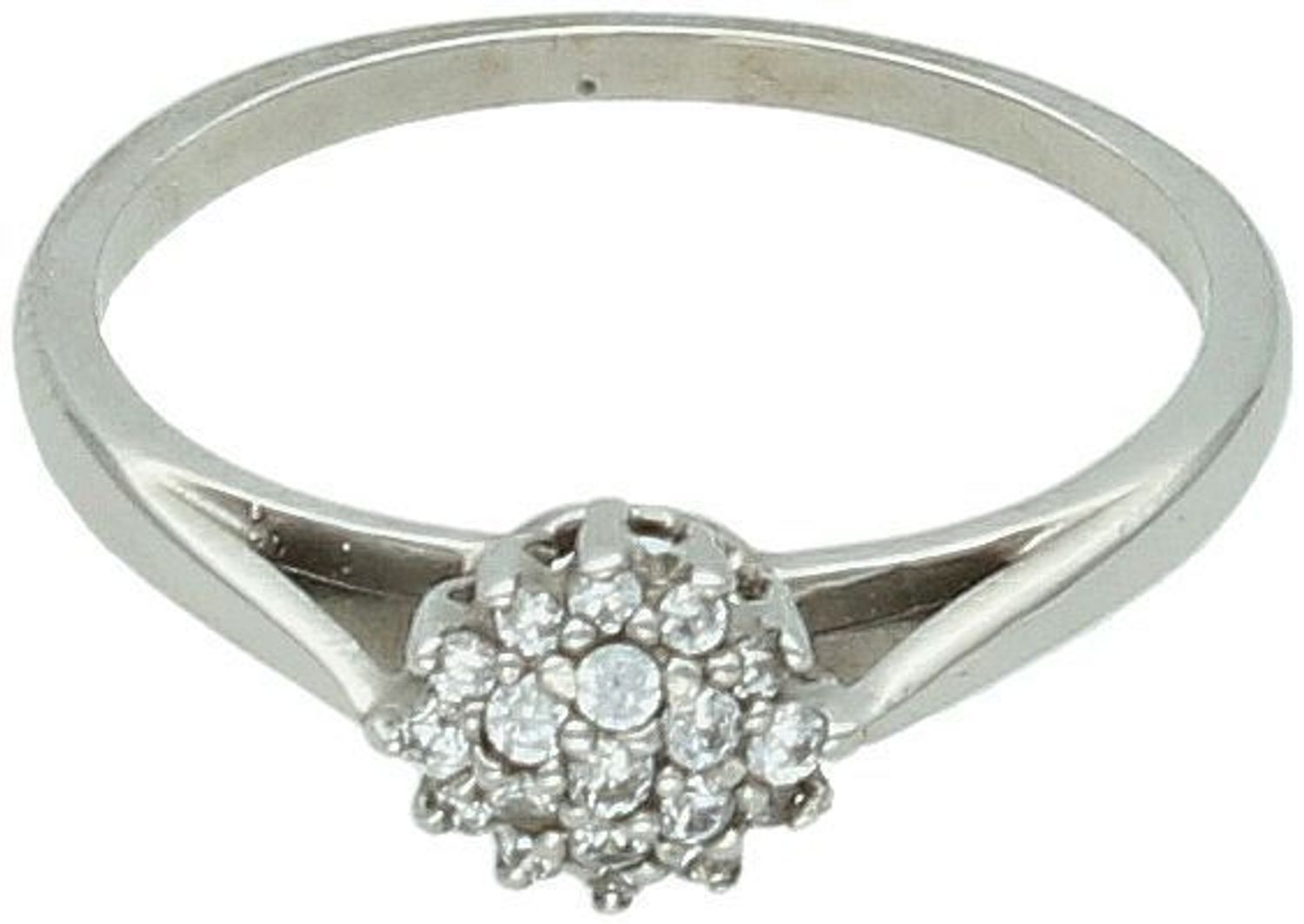 Pierścionek damski białe złoto próba 585, rozmiar 10 koszyczek w cyrkonie DIA-PRS-5802-585 Delikatny i pełen klasy pierścionek damski wykonany z białego złota próby 585 1.jpg