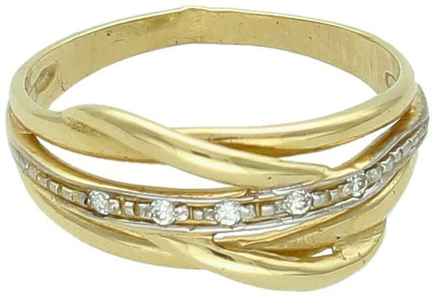 Pierścionek złoty pleciony z pasem cyrkonii próba 585 rozmiar 10, DIA-PRS-5803-585 Ten złoty pierścionek damski zachwyca wyjątkowym wzornictwem i precyzją wykonania.1.jpg