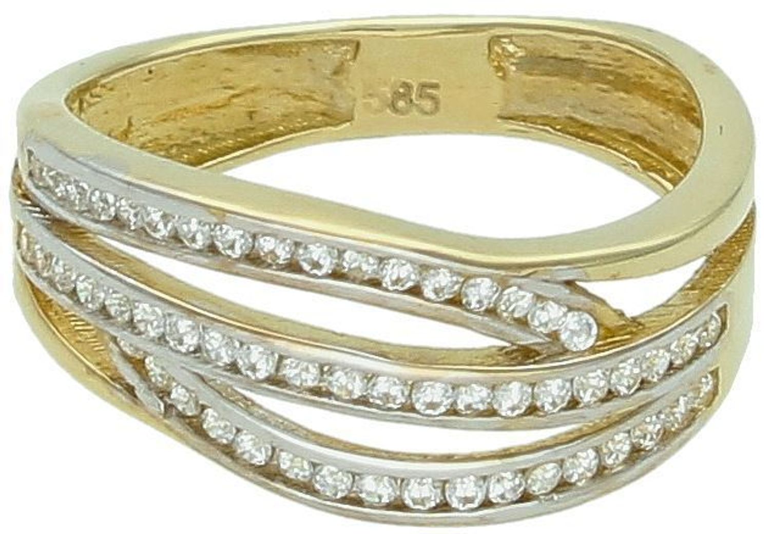 Pierścionek damski złoty pleciony w cyrkonie próba 585, rozmiar 10 DIA-PRS-5812-585 Wyróżnij się z tłumu dzięki wyrazistemu pierścionkowi damskiemu z żółtego złota próby 585 11.jpg