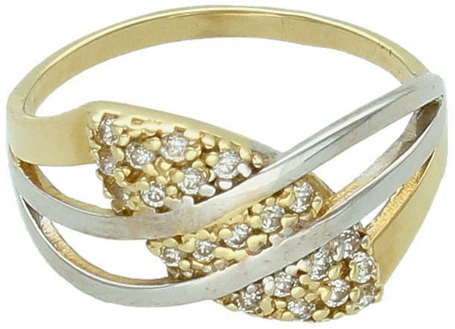 Pierścionek damski złoty pleciony z elementem w cyrkonie próba 585, rozmiar 10 DIA-PRS-5813-585 Ten wyjątkowy pierścionek to połączenie klasycznej elegancji i nowoczesnej formy.1.jpg