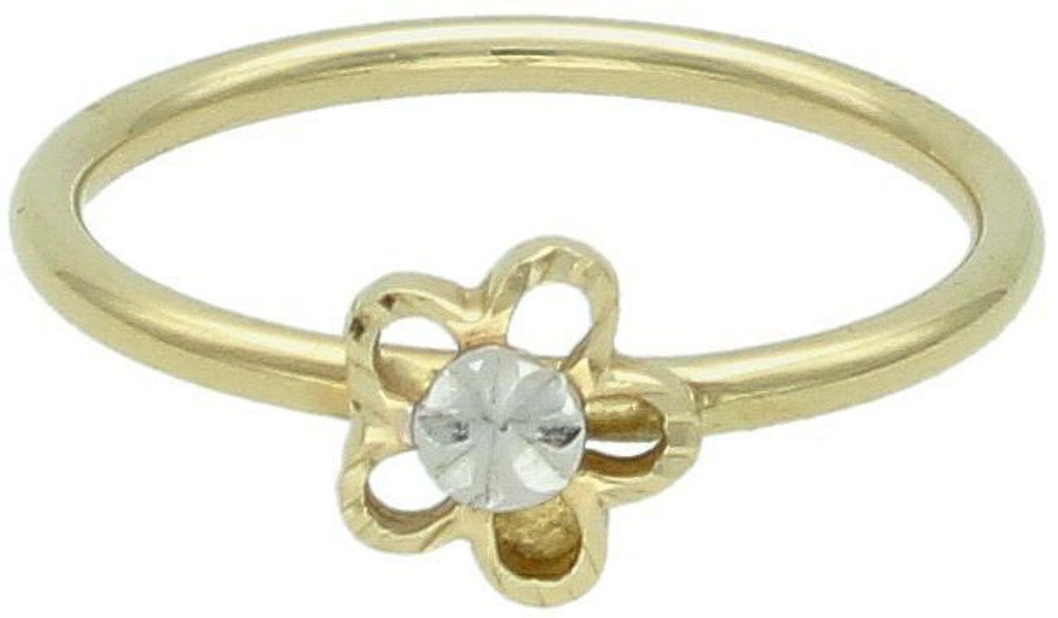 Pierścionek damski złoty próba 585 zdobiony kwiatkiem grawerowanym rozmiar 11 DIA-PRS-5816-585 Ten złoty pierścionek o próbie 585 to urokliwy dodatek, który wyróżnia się subtelnym,1.jpg