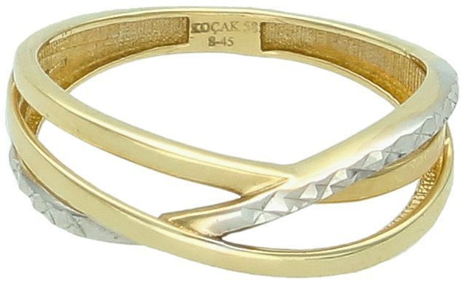 Pierścionek damski rozm 11 złoty pleciony z białym złotem grawerowanym próba 585, DIA-PRS-5822-585 Odkryj elegancję i ponadczasowe piękno zamknięte w subtelnej formie.1.jpg