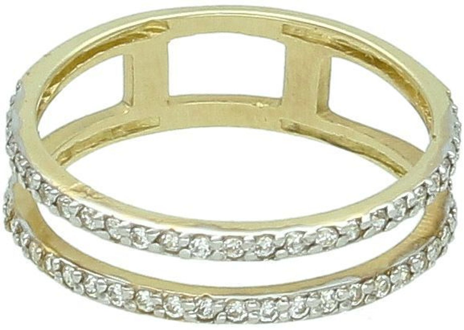 Pierścionek damski złoty próba 585 rozmiar 10, dwa pasy cyrkonii DIA-PRS-5827-585 Oferujemy elegancki pierścionek damski wykonany z wysokiej jakości złota próby 585 (14K), który idealnie1.jpg